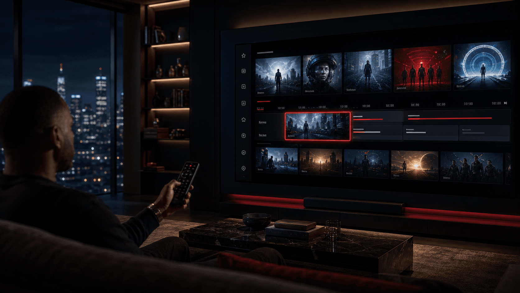 Cinematic movie-still candidate for the FiOS media interface case