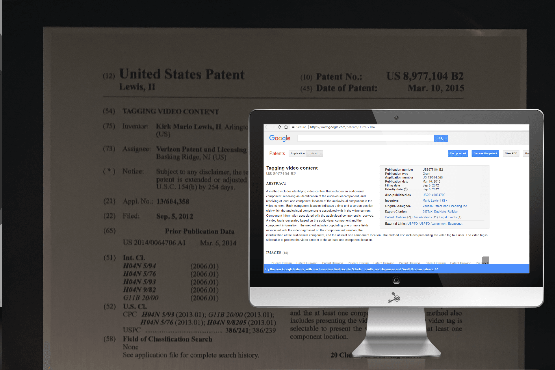 Archived patent-themed portfolio hero