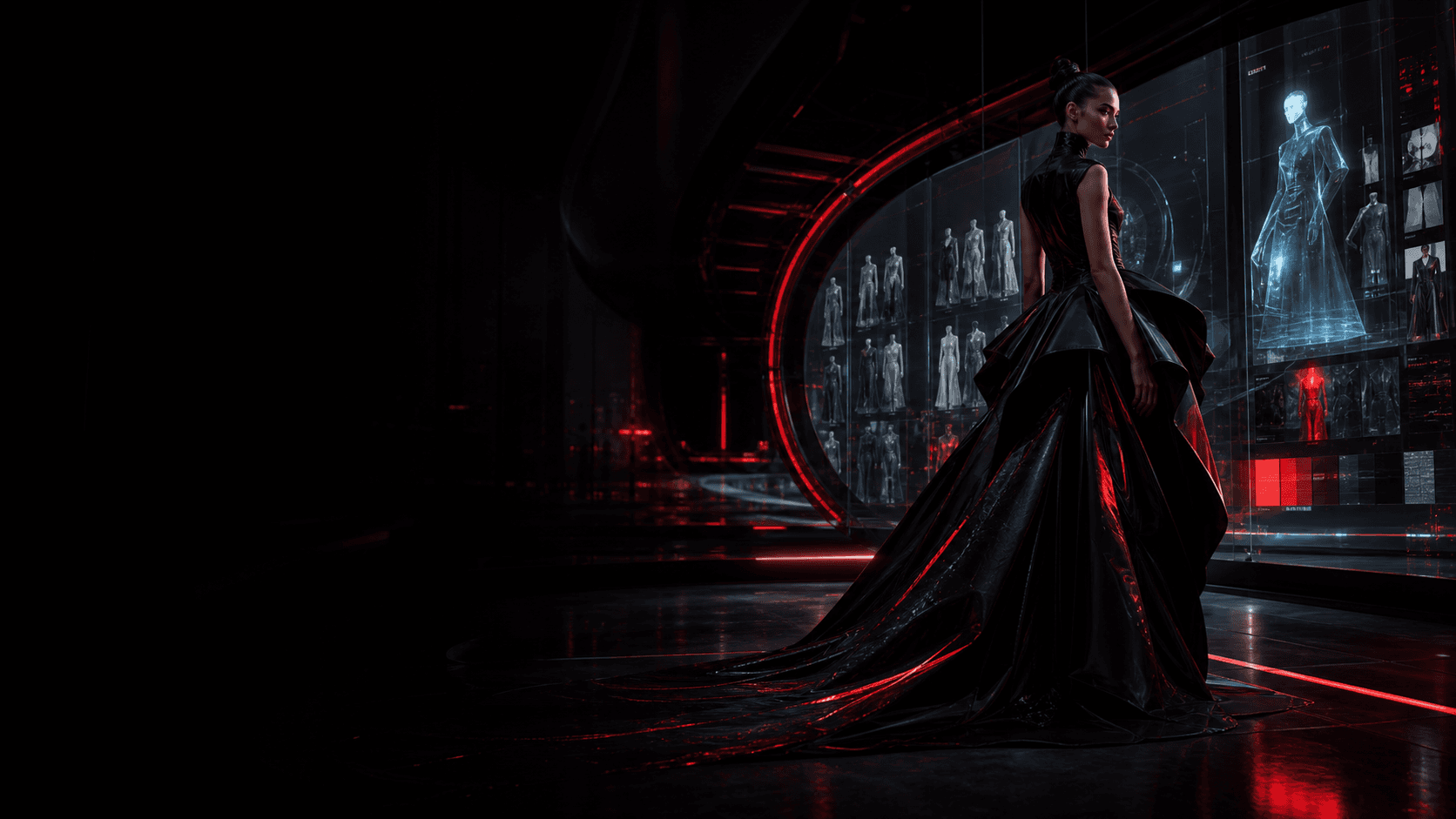 Cinematic AI storytelling and fashion studio background