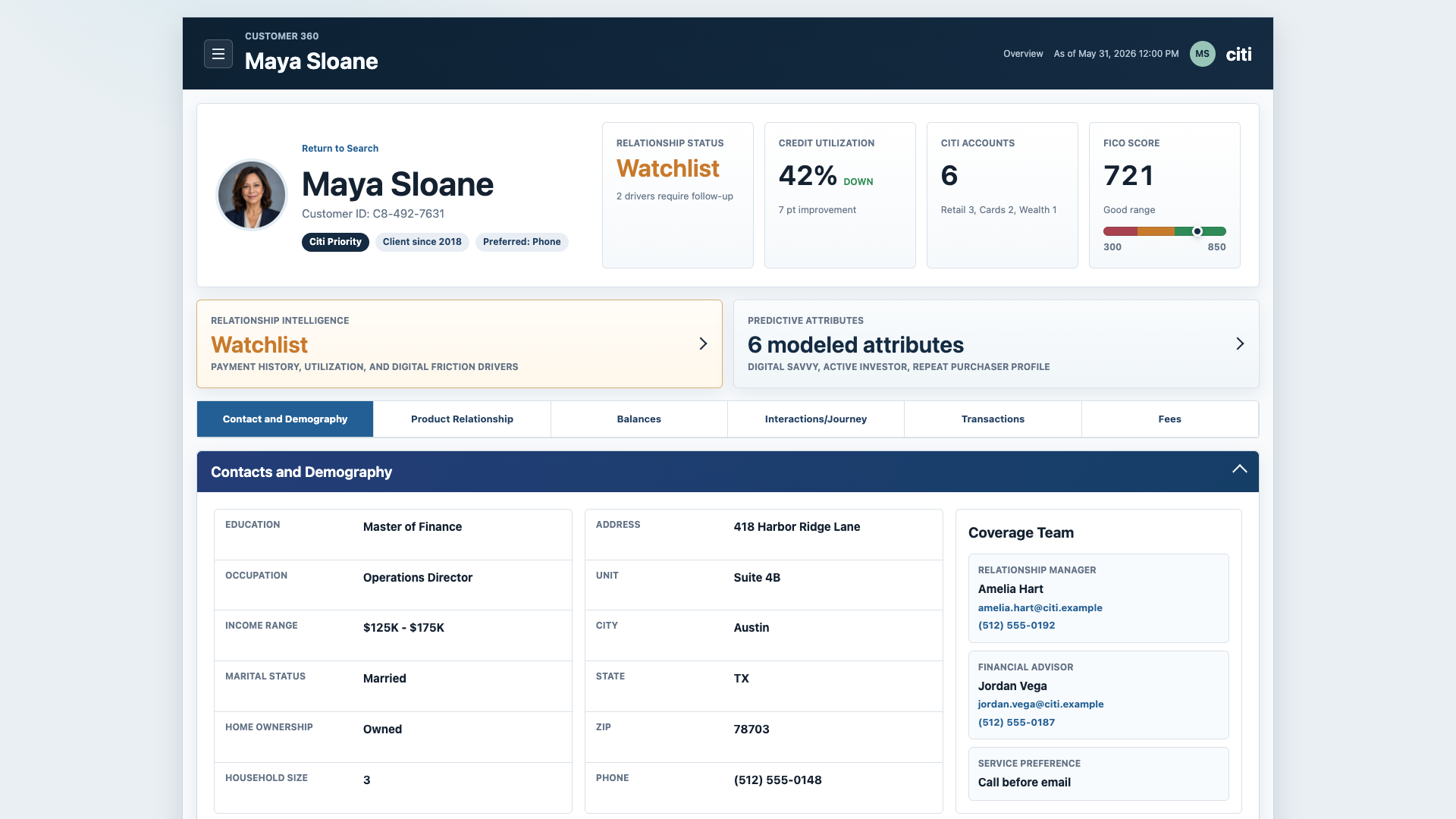 Customer 360 clickable prototype overview