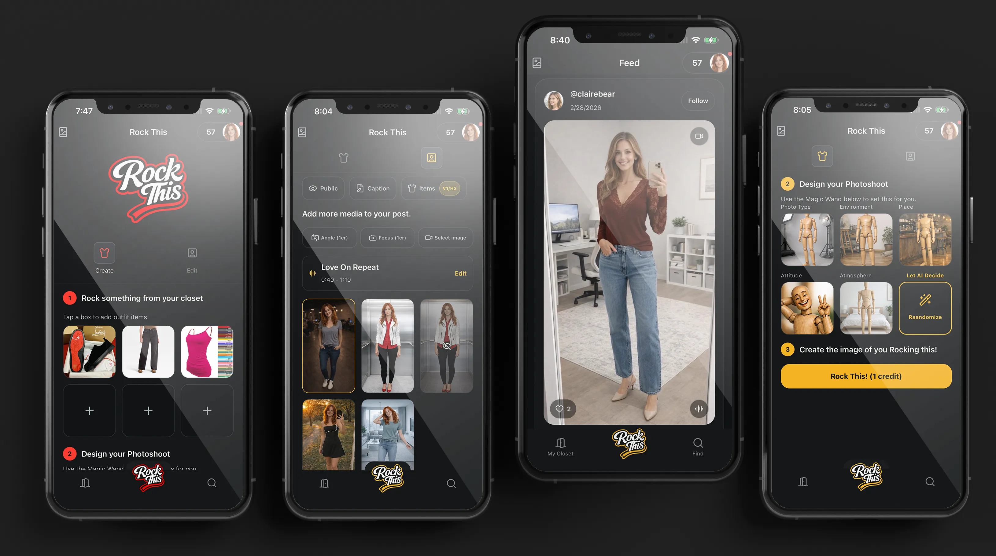 Rock This mobile app product experience screens